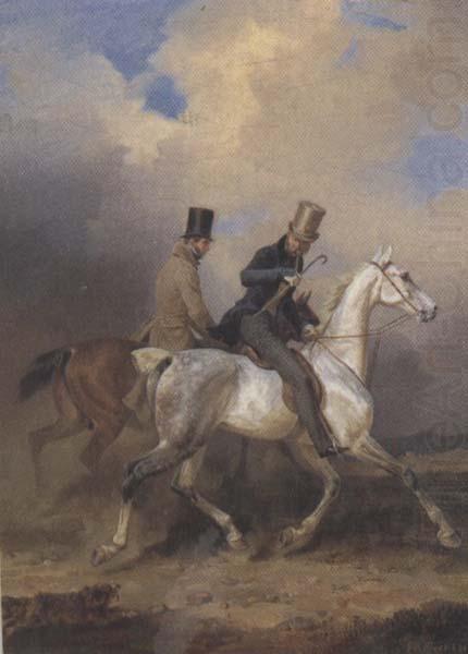 Franz Kruger Outing of Prince William of Prussia on Horse Back,Accompanied by the Artist (mk45) china oil painting image